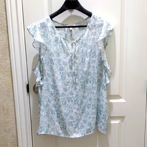 Como Blu Floral Flutter Ruffle Sleeve Top Blouse Sz 2X NWT